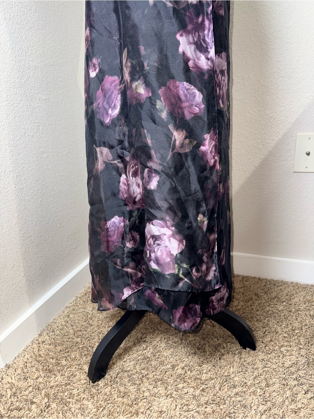 Vince Floral Satin Maxi Skirt Sz 2 Black Purple Rose Asymmetrical Slip Dark Goth - Picture 5 of 9